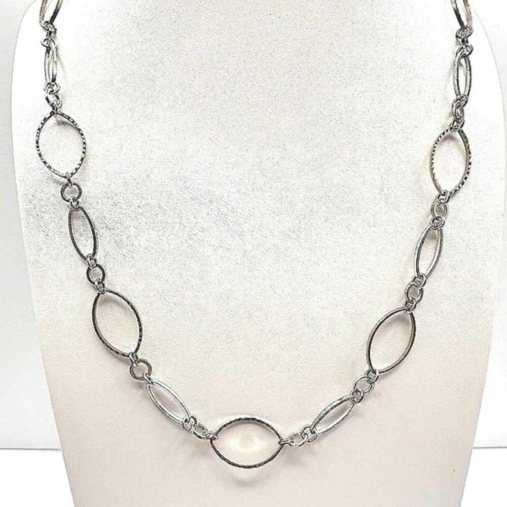 Vintage 90s Two Tone Linked Oval Station Chain Necklace Lobster Women's Jewelry